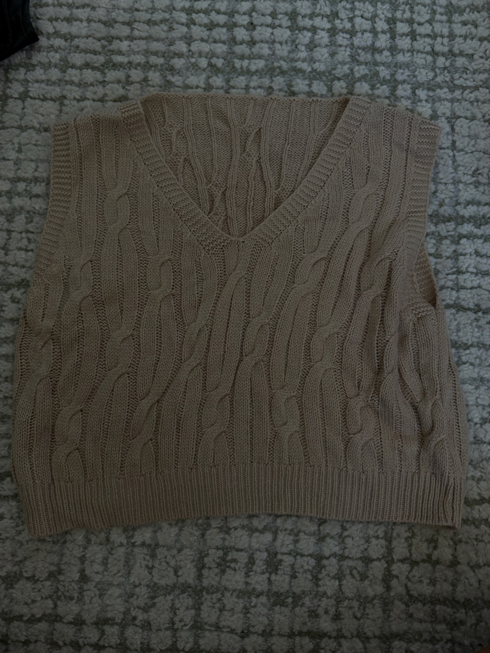 SHEIN Taupe Cable Knit V-Neck Sweater Vest